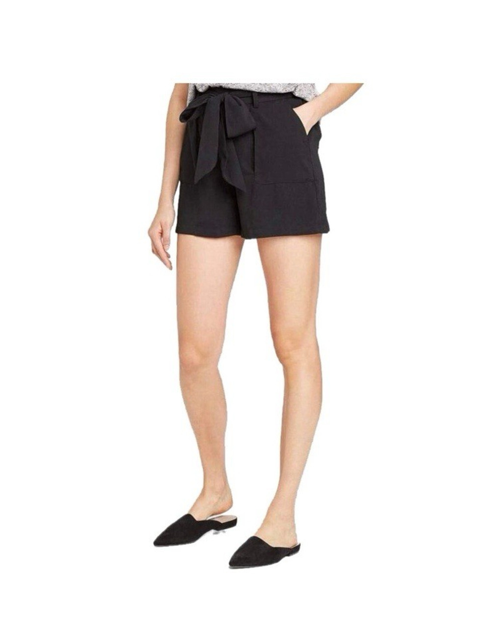A New Day Shorts Black Paperbag Tie Waist High Rise Pleated Womens Size XS - Picture 1 of 8